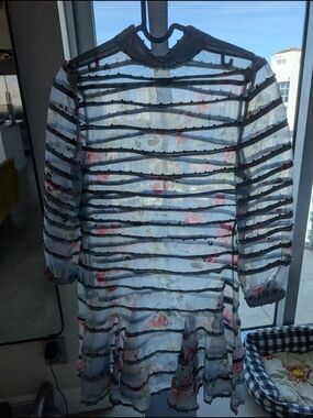 Zimmermann Sheer Black-Striped Floral Mini Dress Size AU 3.